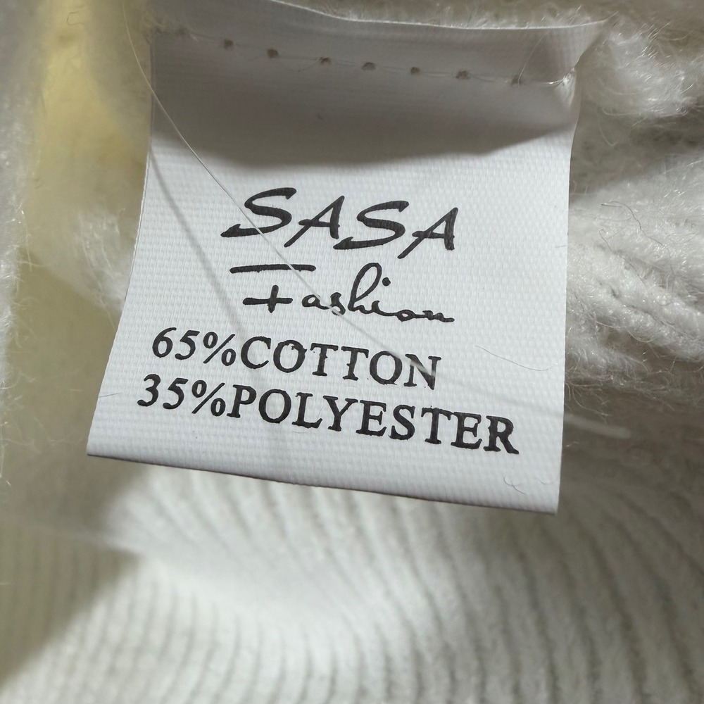 SASA Fashion Womens L White Pearl Embellished Chevron Knit Crewneck Sweater - Picture 6 of 8